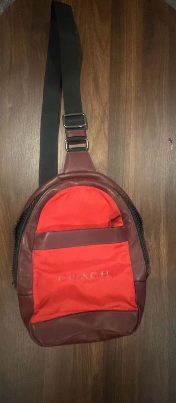 Coach Charles Leather Nylon Sling Bag Red F59320